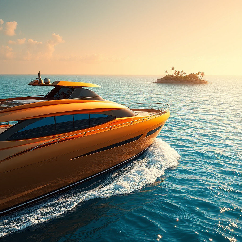 Golden Arabian Yacht Glides on Turquoise Sea