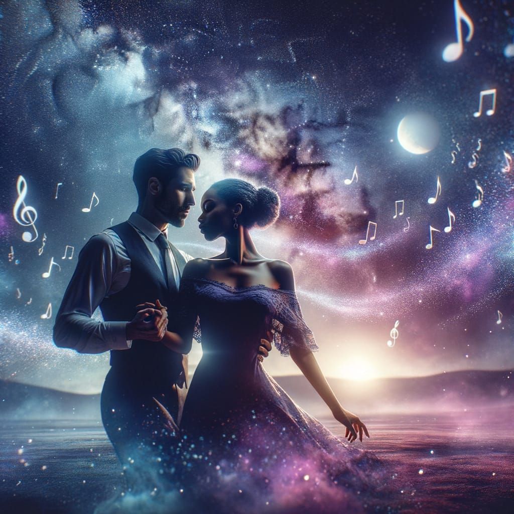 Couple Dancing Under Starry Night Sky in Hyperrealistic Styl...