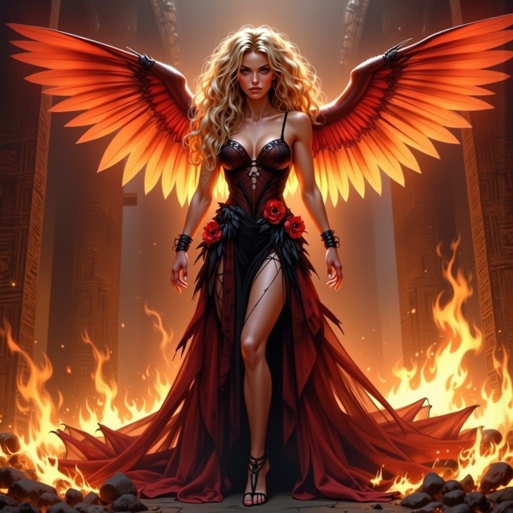 Regal Phoenix Demon in Flaming Arena