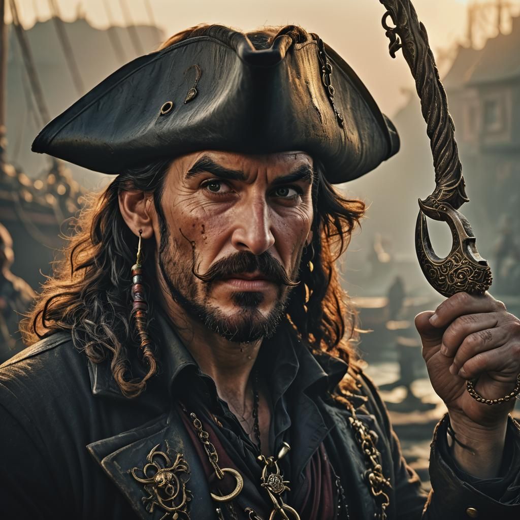 Captain Hook Portrait with Ornate Pirate Attire