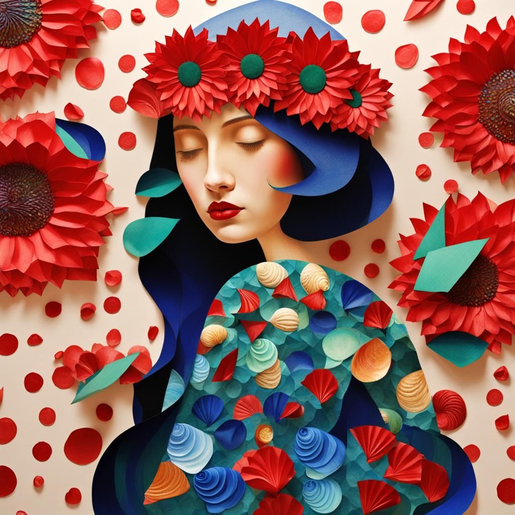 Woman in Waves: Art Deco Klimt-Inspired Painting