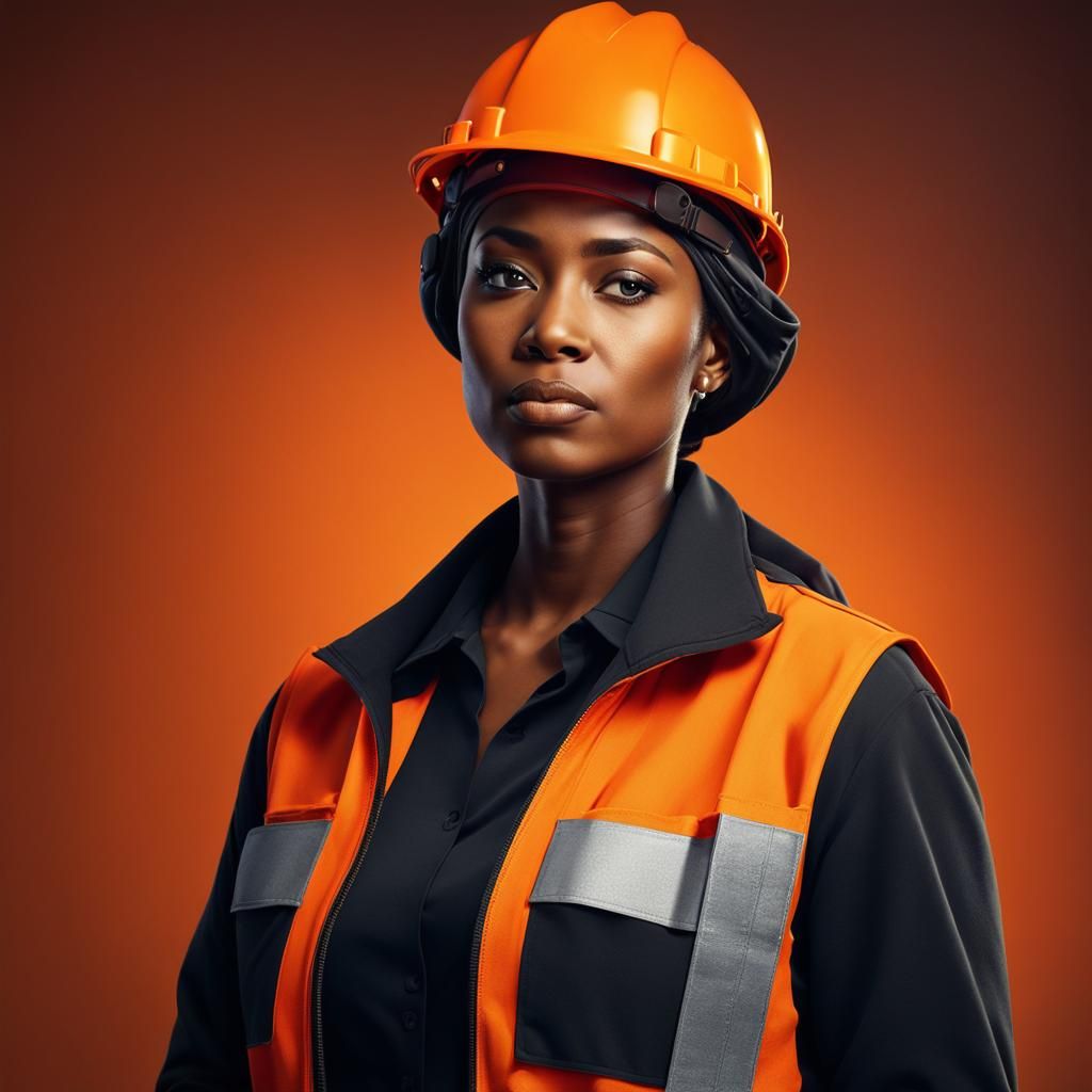Female Construction Worker Portrait in Detailed Matte Painti...