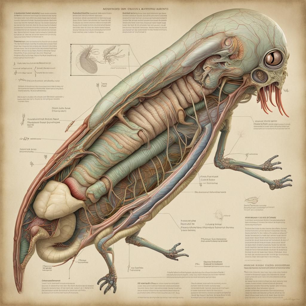 Anatomical Diagram of Alien Caterpillar-Bird Hybrid
