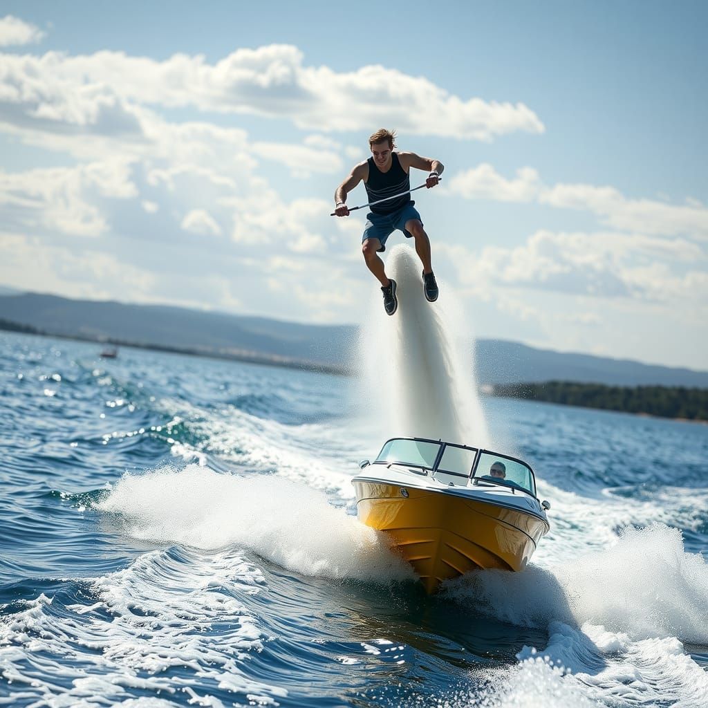 Waterskier Flips Behind Speedboat in Hyperreal Detail