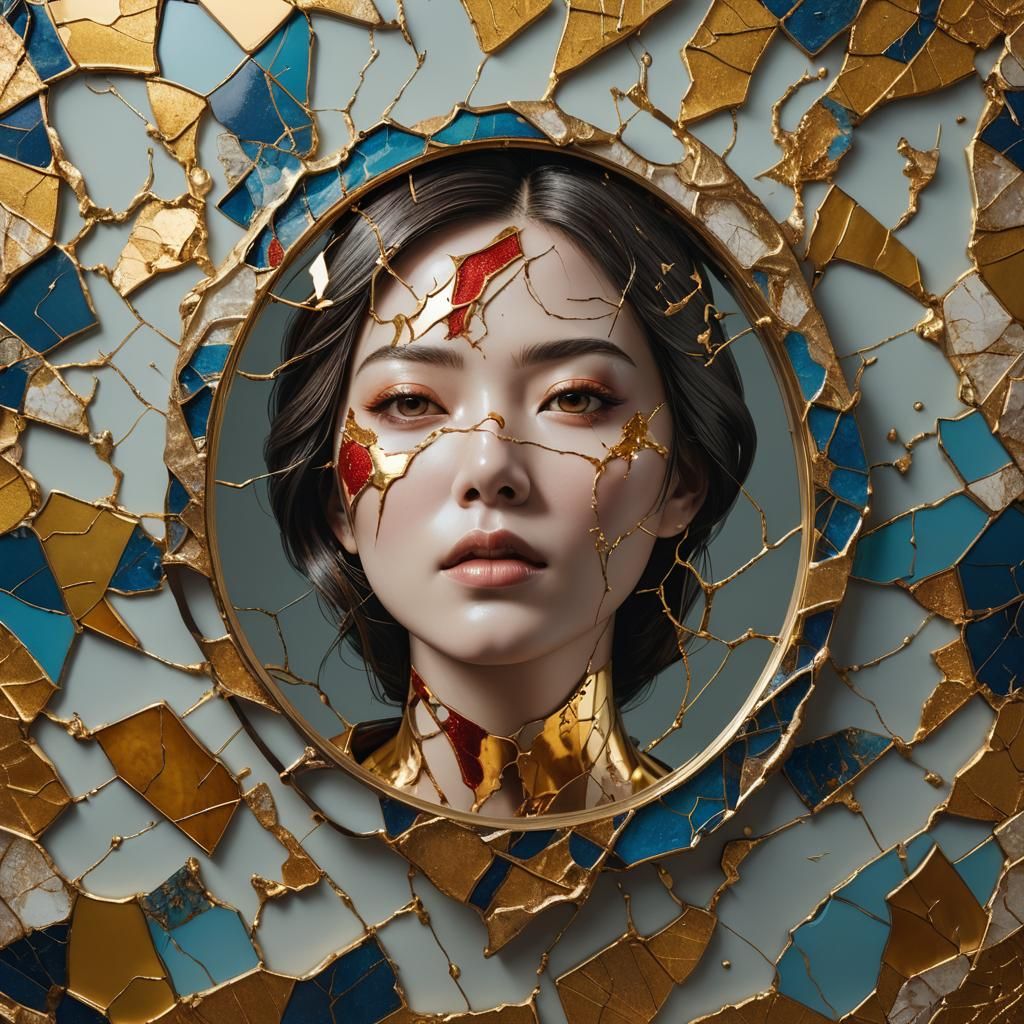 Kintsugi Mirror Reflecting Different People: Hyperrealistic ...