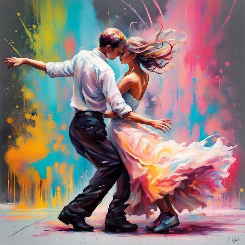 Colorful Waltz Dance Couple in Graffiti Art Style