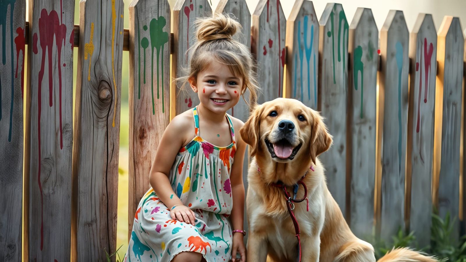 Girl and Dog in Vibrant Colors