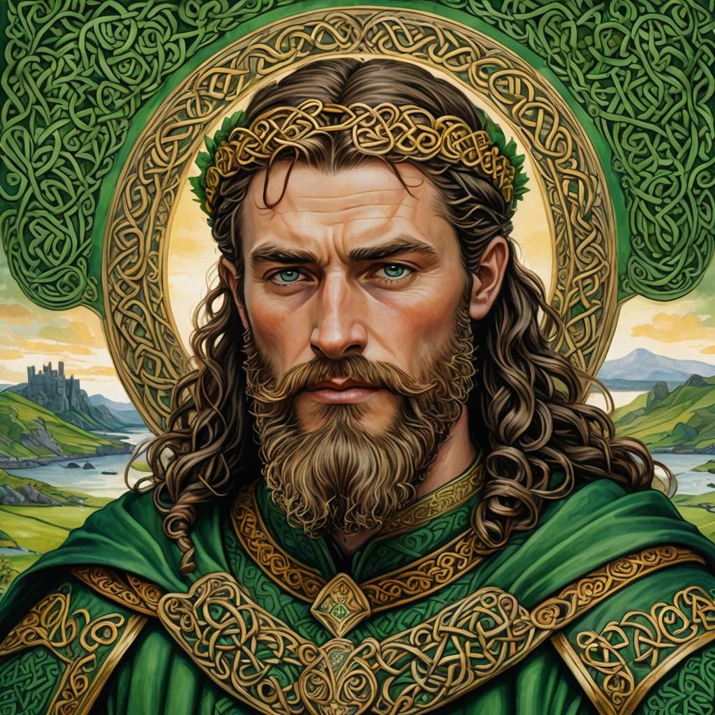 Medieval Celtic King Portrait in Illuminated Style