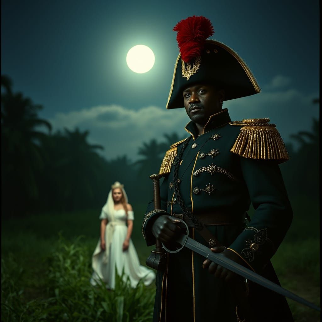 Haitian Revolutionary Leader in Moonlit Jungle Scene