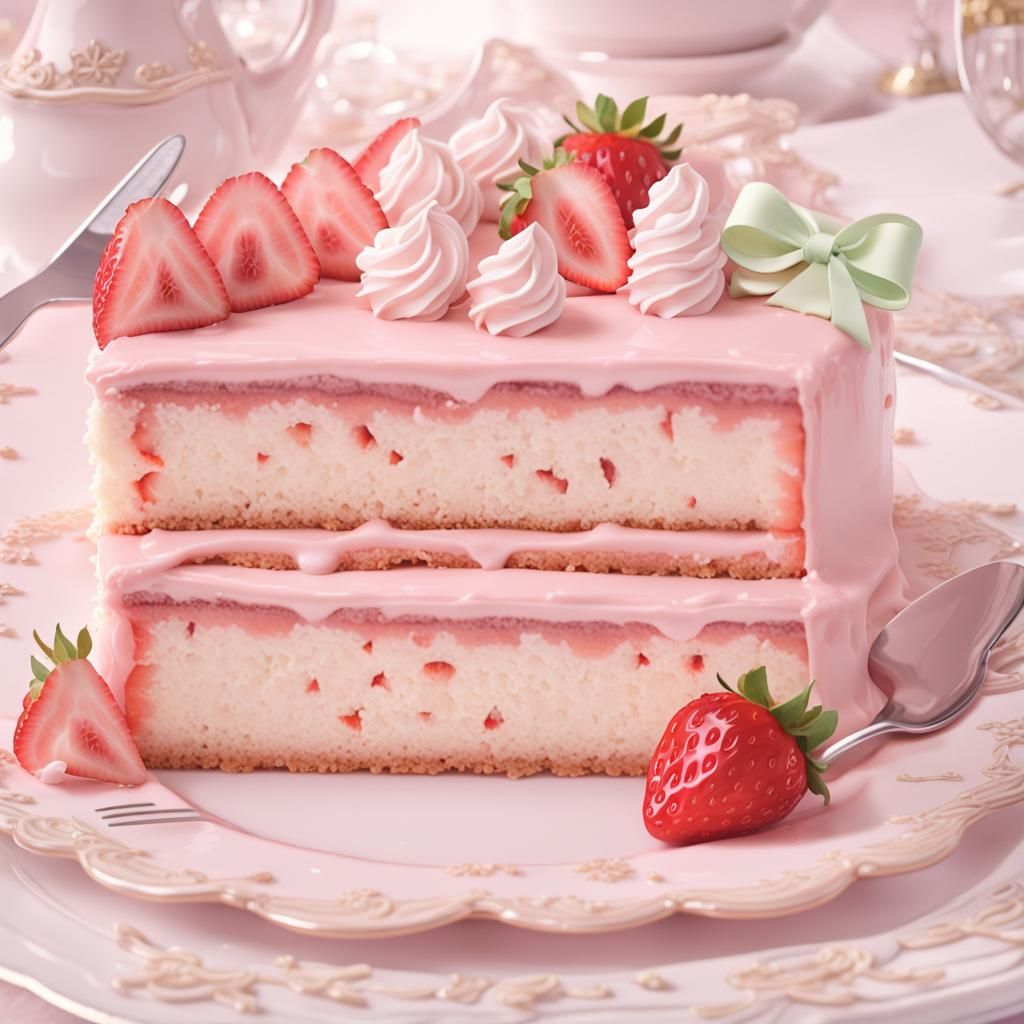 Strawberry Cake with Bows in Anime Style