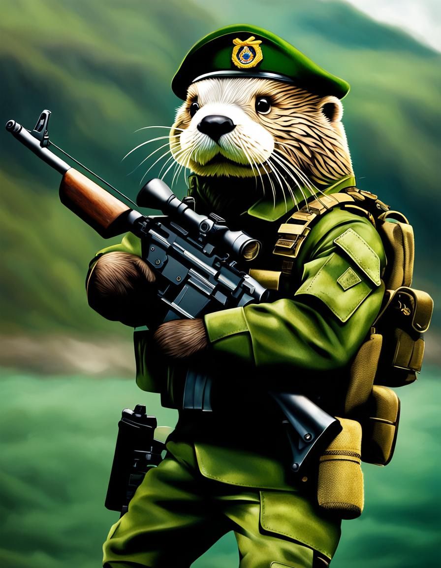 Anthropomorphic Sea Otter in Tactical Combat Gear