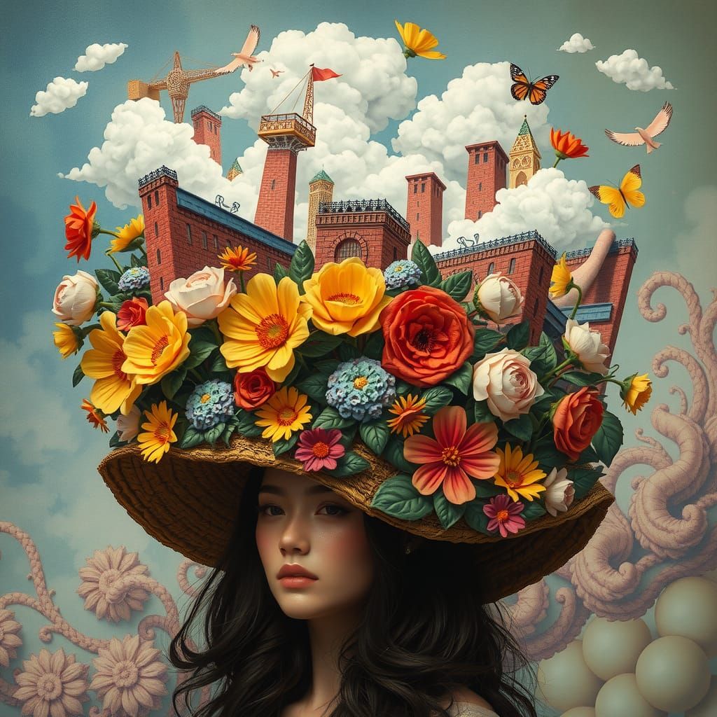 Beach Blanket Babylon Hat with Flowers and Cityscapes