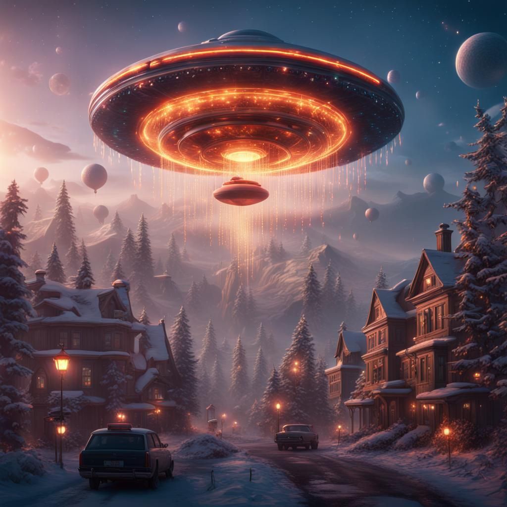 New Year's Eve with Aliens in Detailed Matte Painting