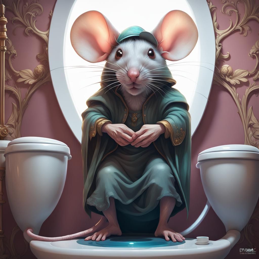 Mouse Portrait on Toilet, Hyperdetailed Artstation Concept