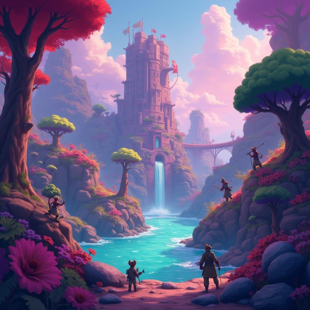 Epic Fantasy Battle Arena in Vibrant, Hyper-Realistic Style