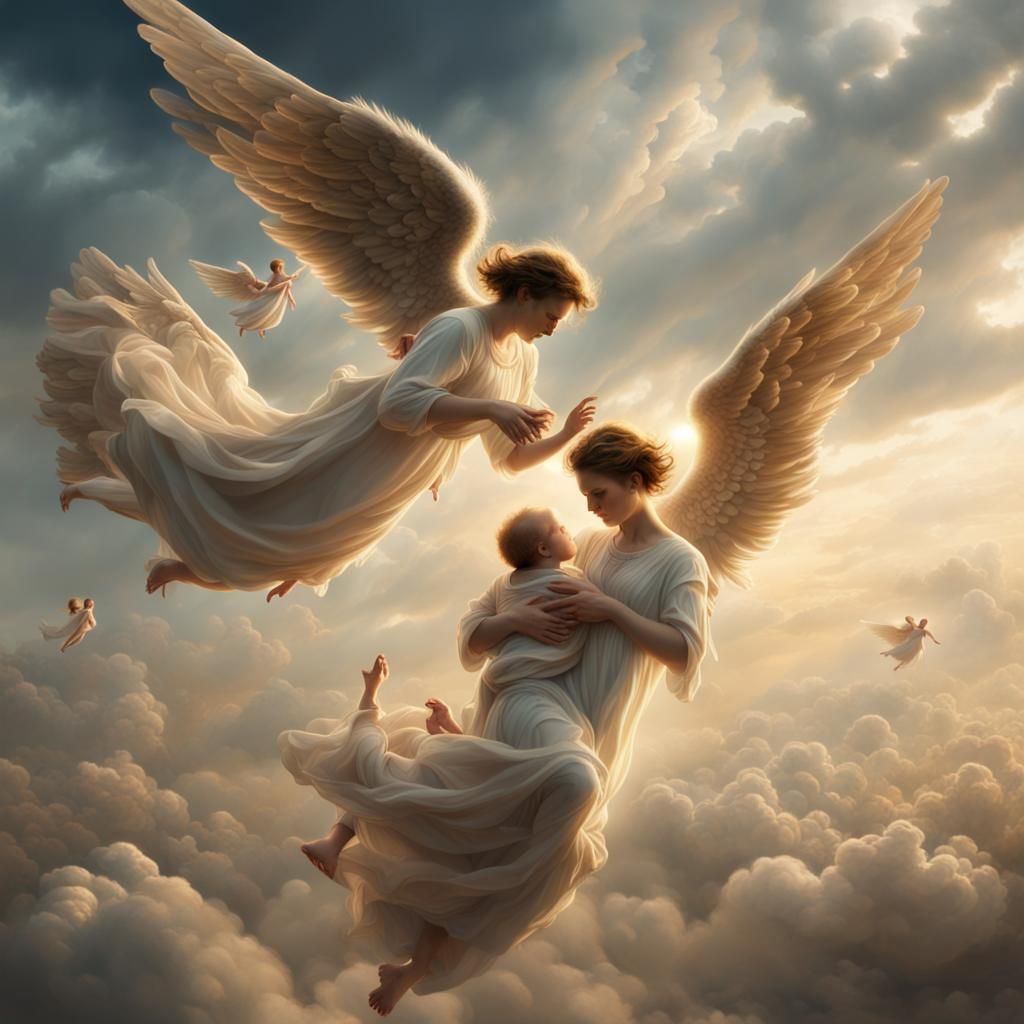 Angels Flying with Baby: Epic Digital Matte Painting