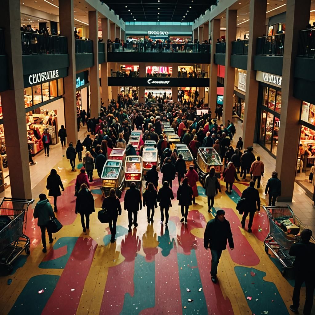 Black Friday Mall Rush in Expressionist Style