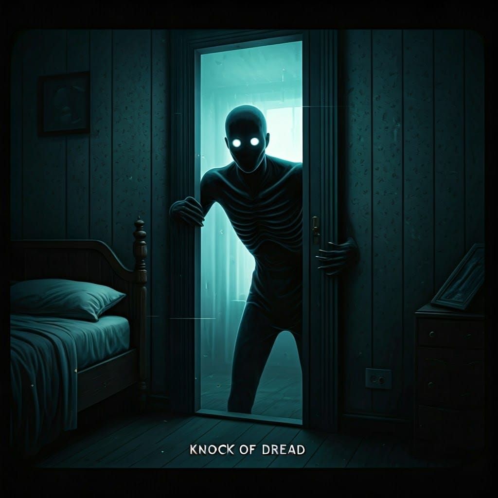 Eerie VHS-Style Figure Peers into Dark Bedroom