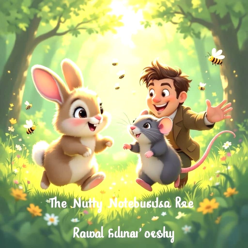 Whimsical Forest Chase: Rabbit, Rat, and Cunning Man