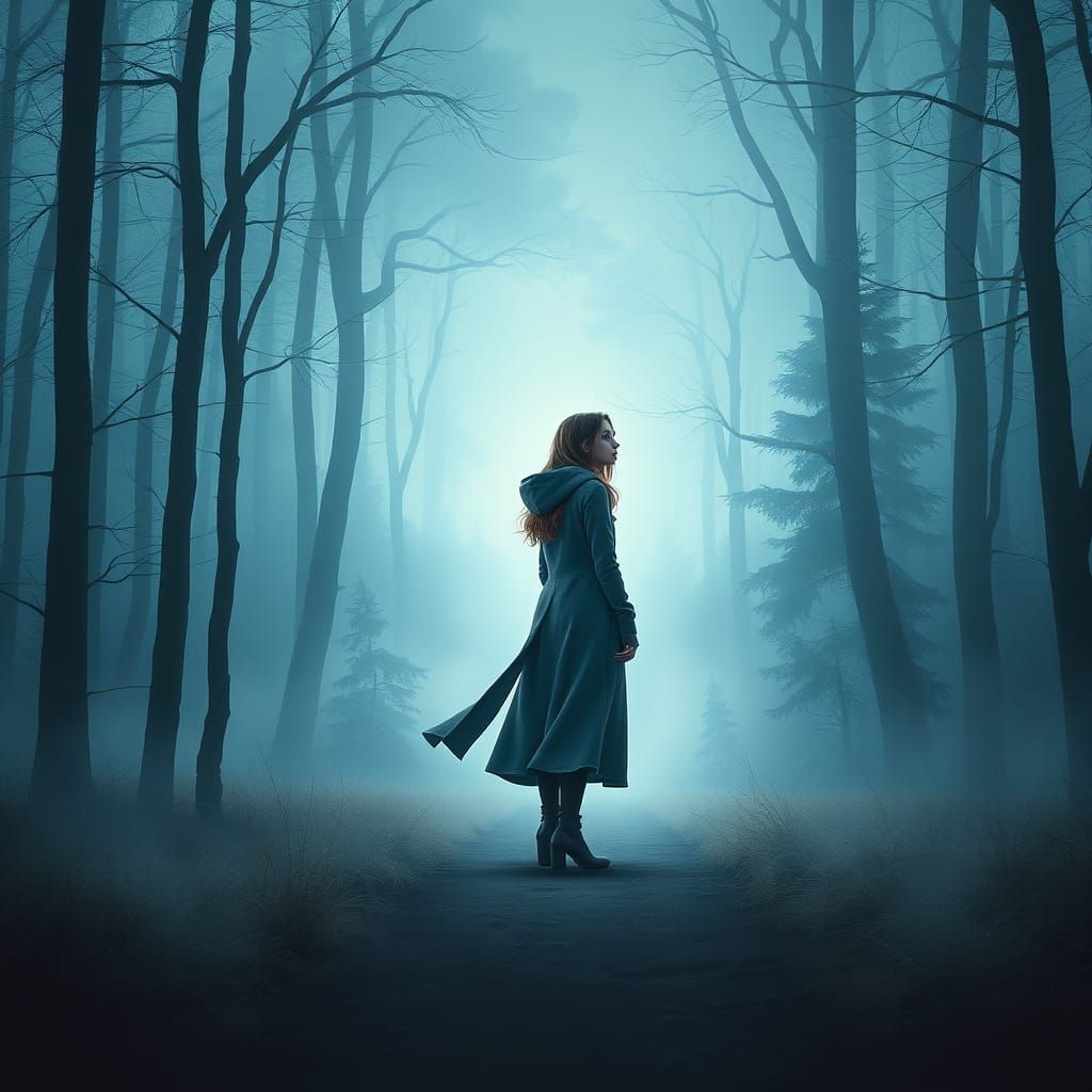 Mystical Forest Scene with Dystopian Accents