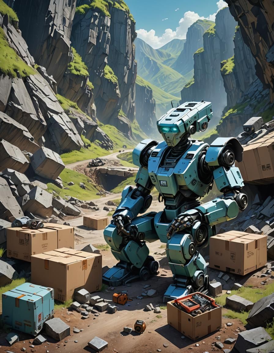 Cave Entrance with Broken Robots: Matte Painting