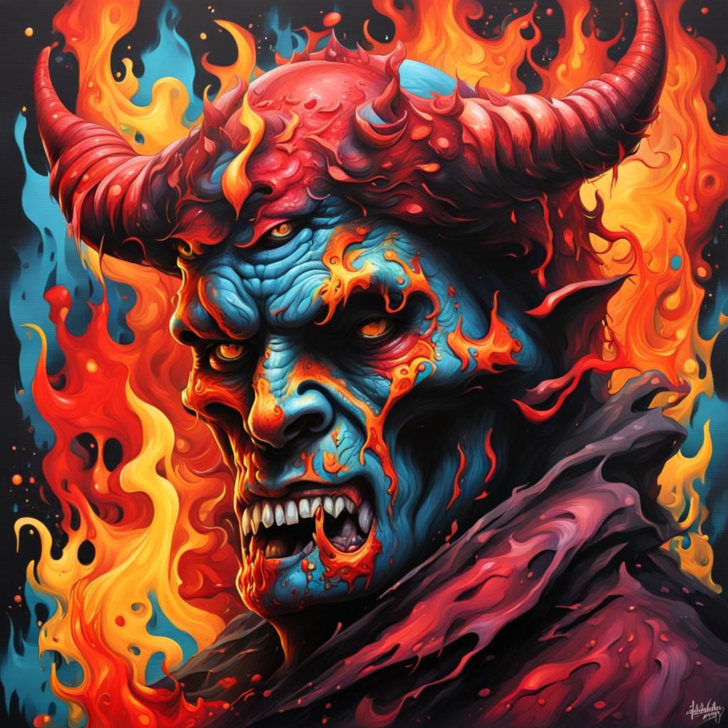 Infernal Devil in Flames and Blood Graffiti Art