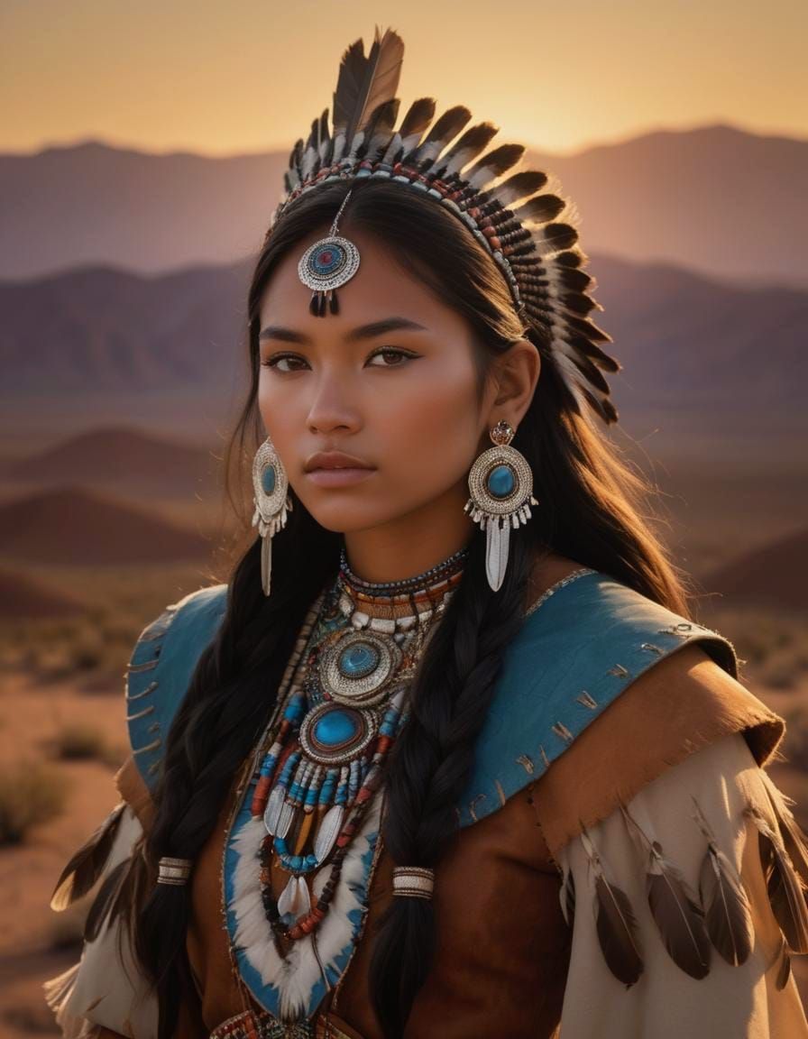 Choctaw Woman in Desert Landscape: Photorealistic Portrait