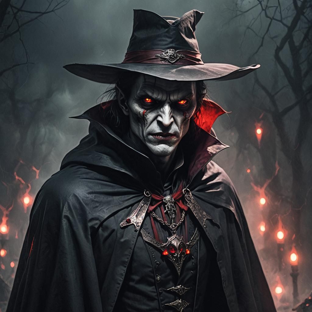 Dark Fantasy Vampire Roams Ominous Streets