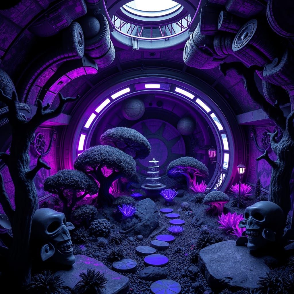 Alien Garden in Space Colony, Cyberpunk Style