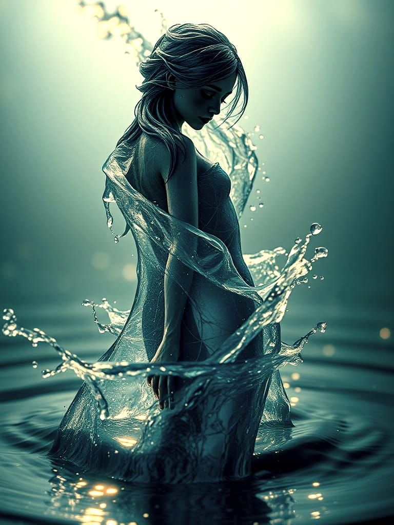 Water Elemental Goddess in Crystal Reflections