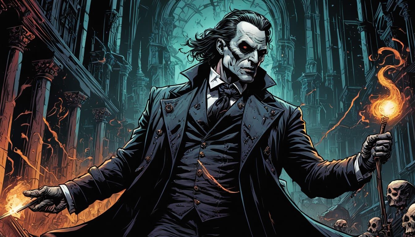 Gothic Comic Book Art: Musical Supervillain Conductor