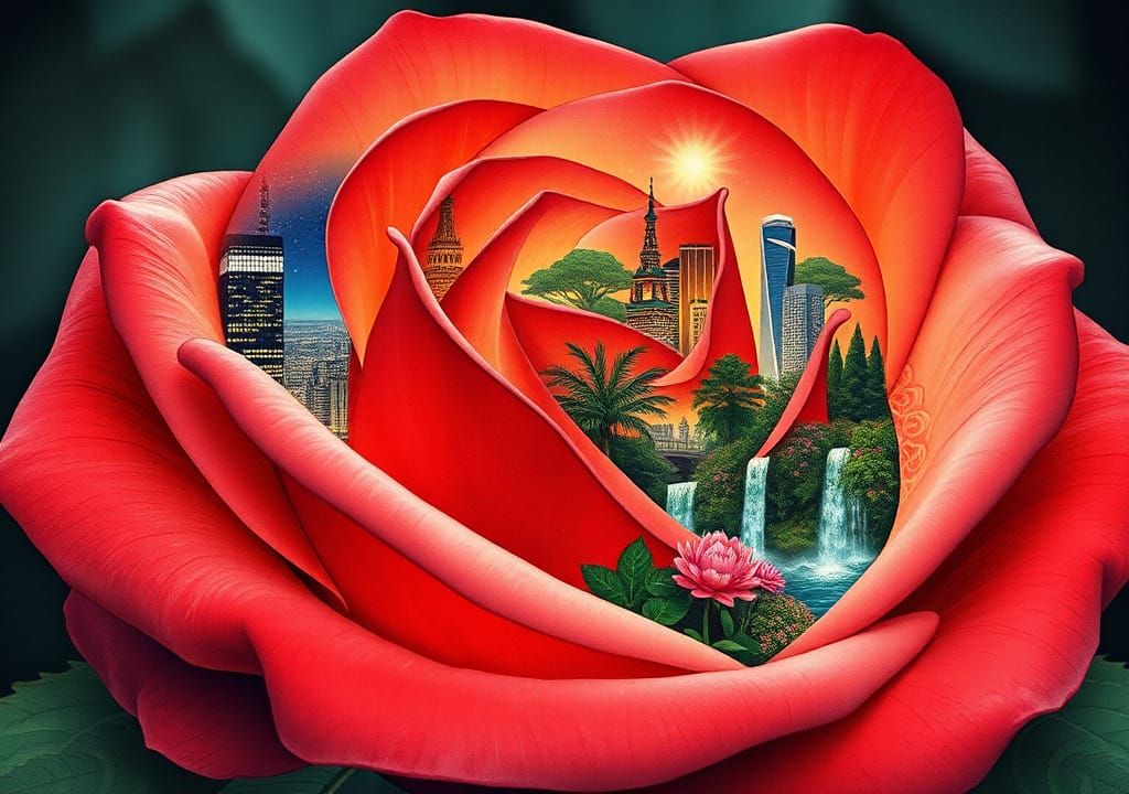 Rose Petal Worlds in Art Nouveau Style