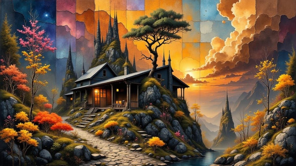 Ethereal Divine Landscape with Magical Particles