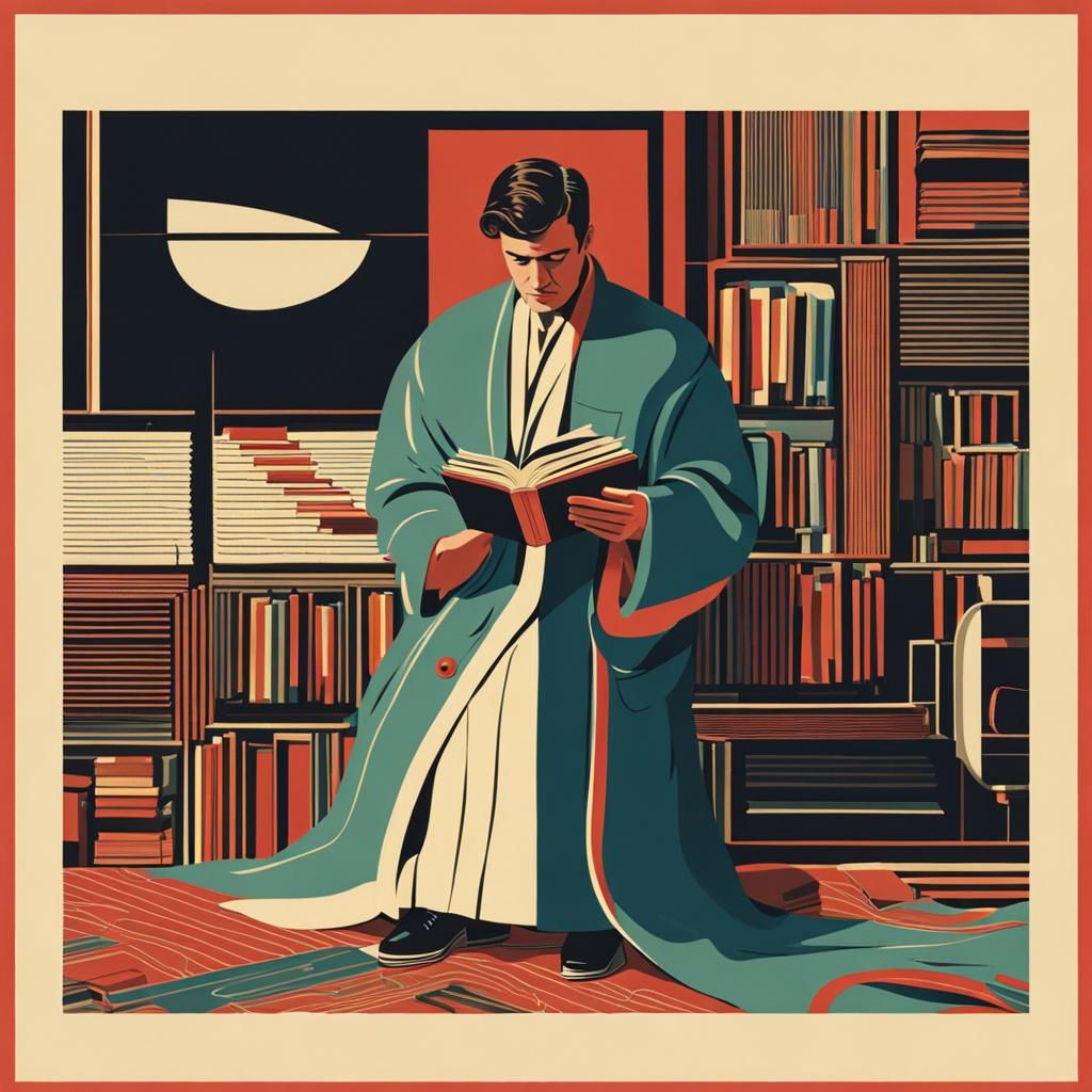 Posh Man Reading Book in Cassette Futurism Style