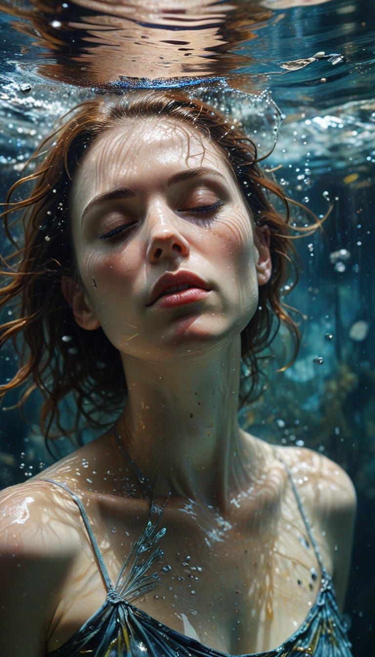 Weightless Muse in Glass Chamber, Underwater Realism