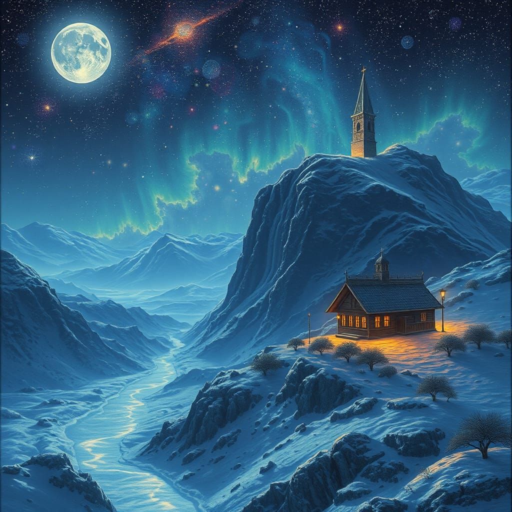 Astral Valley at Twilight: A Cosmic Illustration