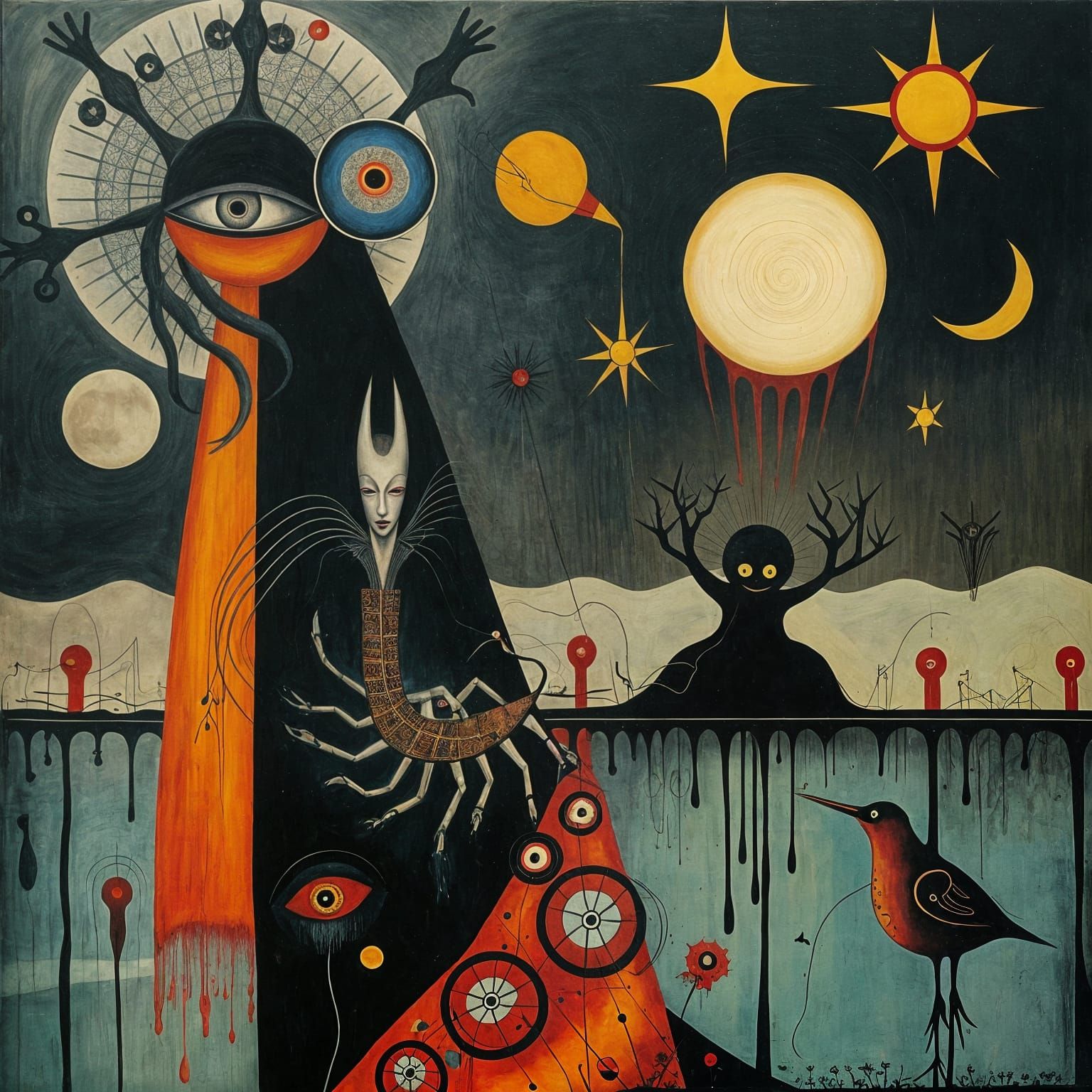 Surreal Awakening in a Mixed Media Style