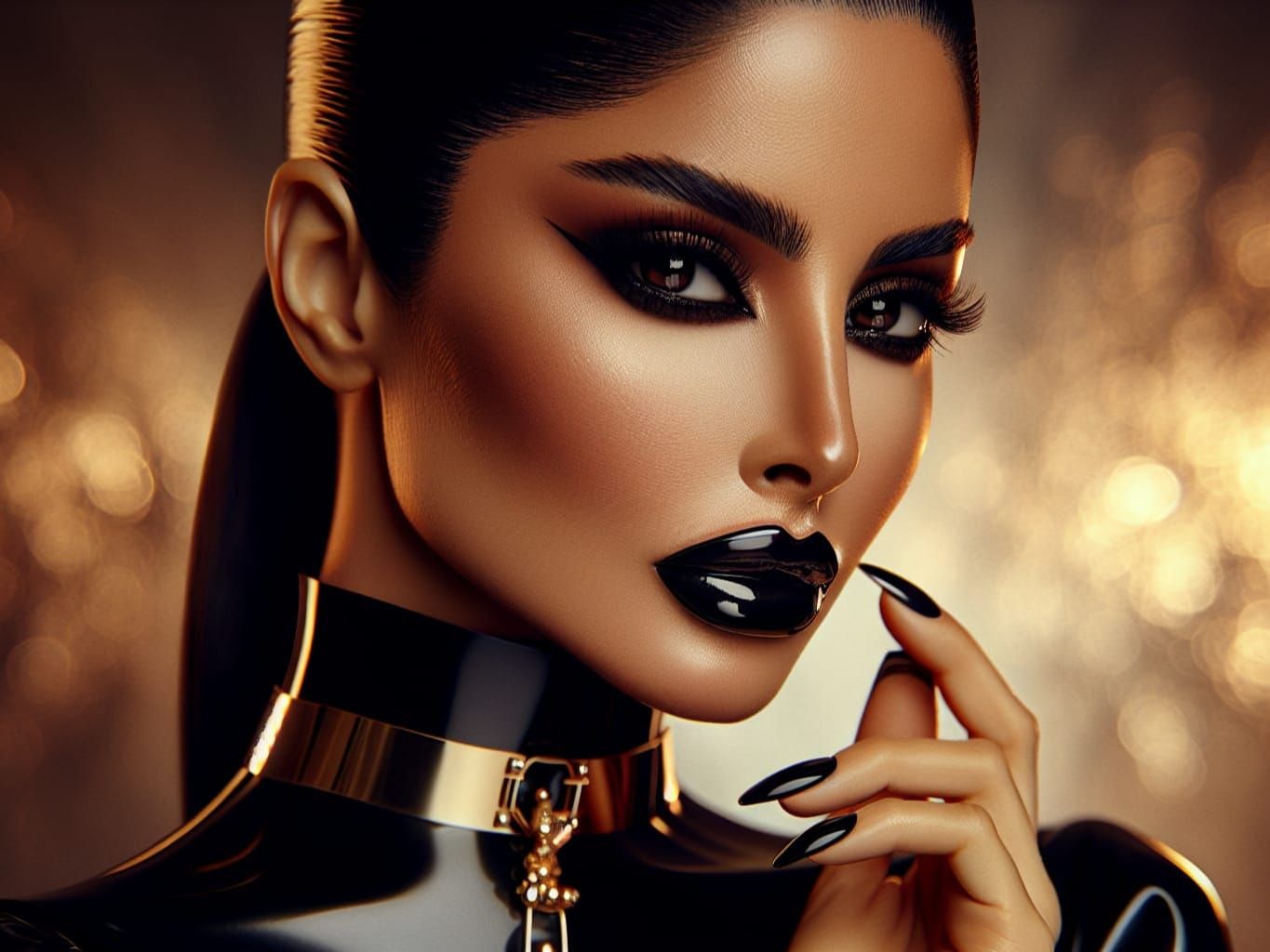 Ultra-Realistic Iranian Woman in Black Latex