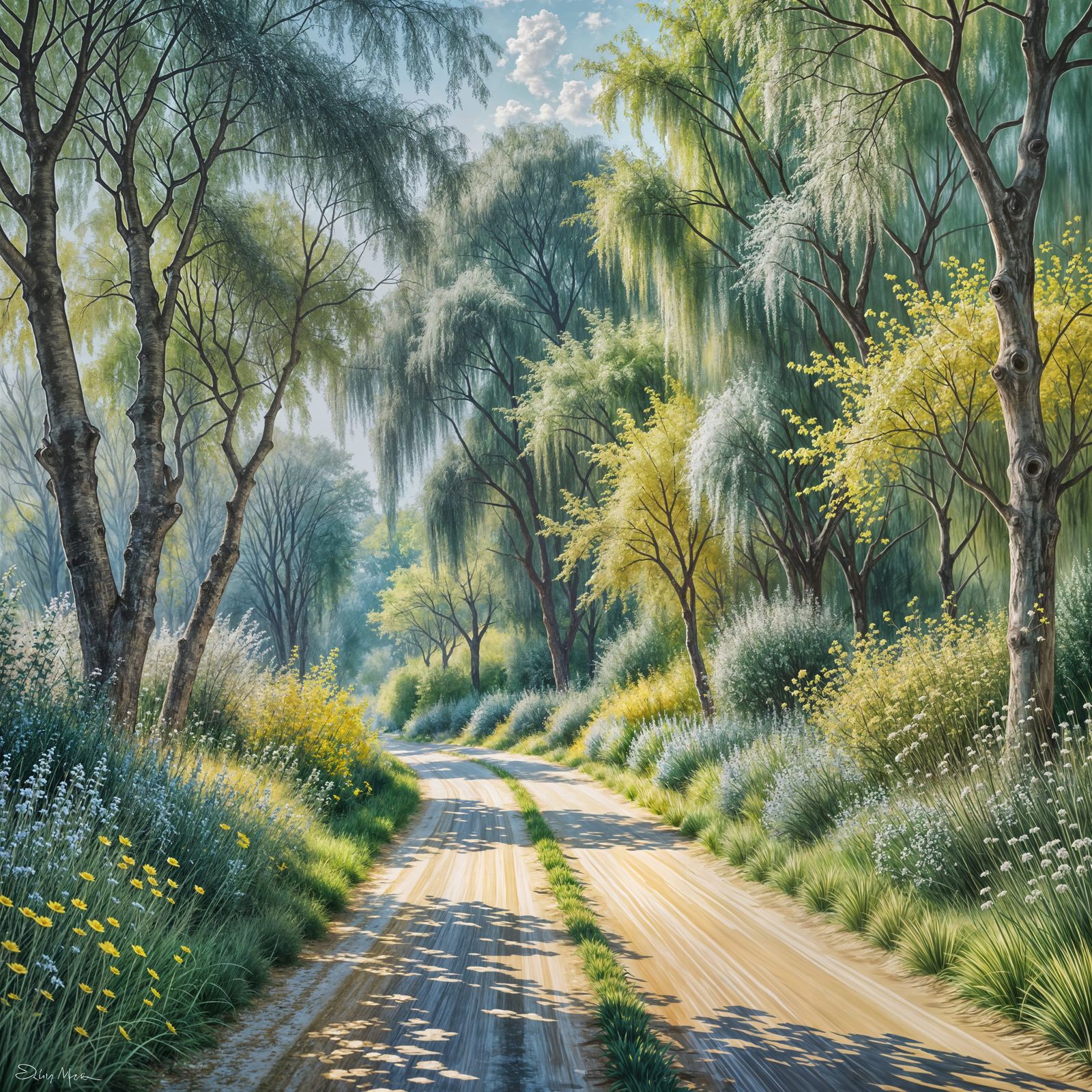 Whimsical Spring Lane in Soft Pastels