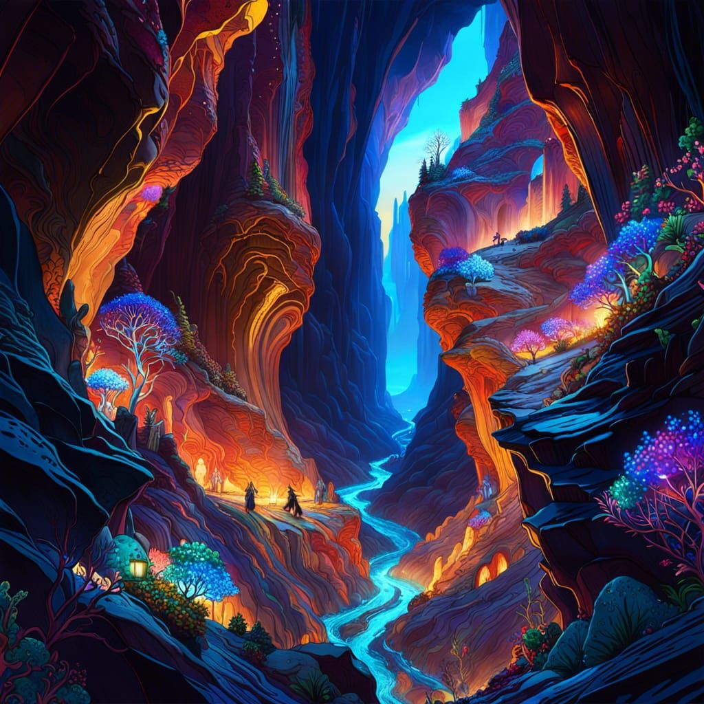 Bioluminescent Canyon Sunset: Fantasycore Masterpiece
