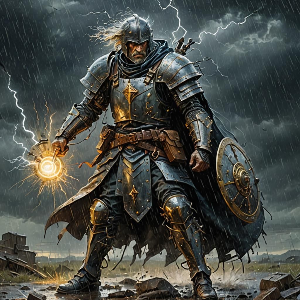 Teslapunk Artificer Wielding Lightning on Battlefield