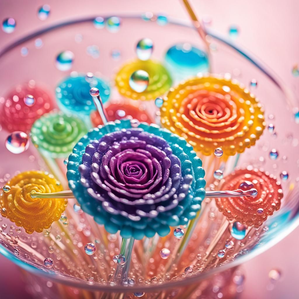 Vibrant Still Life with Water Orb and Rosette Straws