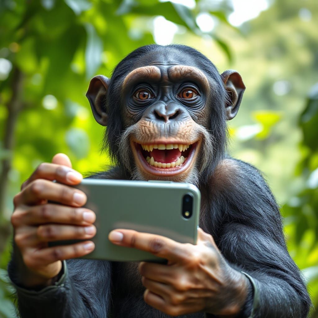 Chimpanzee Takes a Selfie in Lush Jungle