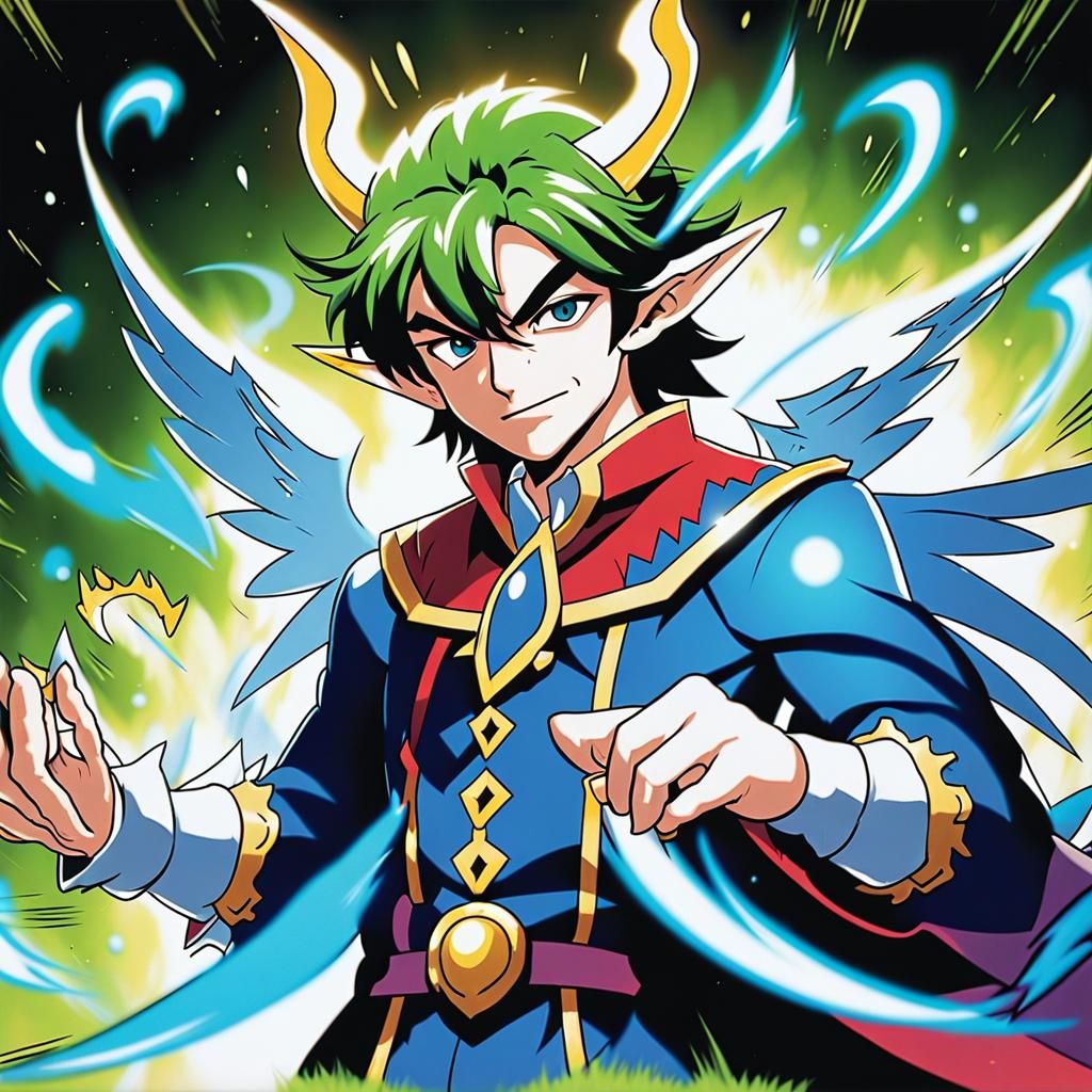 Winged Elf Engineer Battles Doppelganger: Anime Cel-Shaded A...