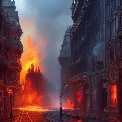Inferno Street: A Dramatic Digital Matte Painting