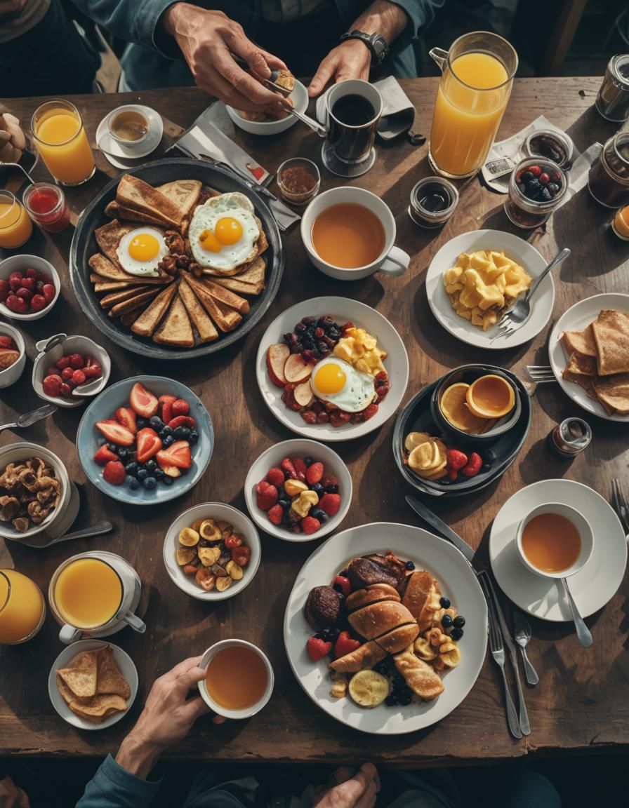 Cinematic Breakfast Still with Film Grain