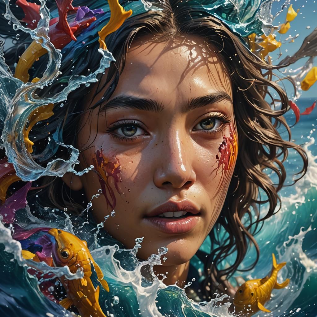 Hyperrealistic Yemonja, Ocean Deity in Splash Art