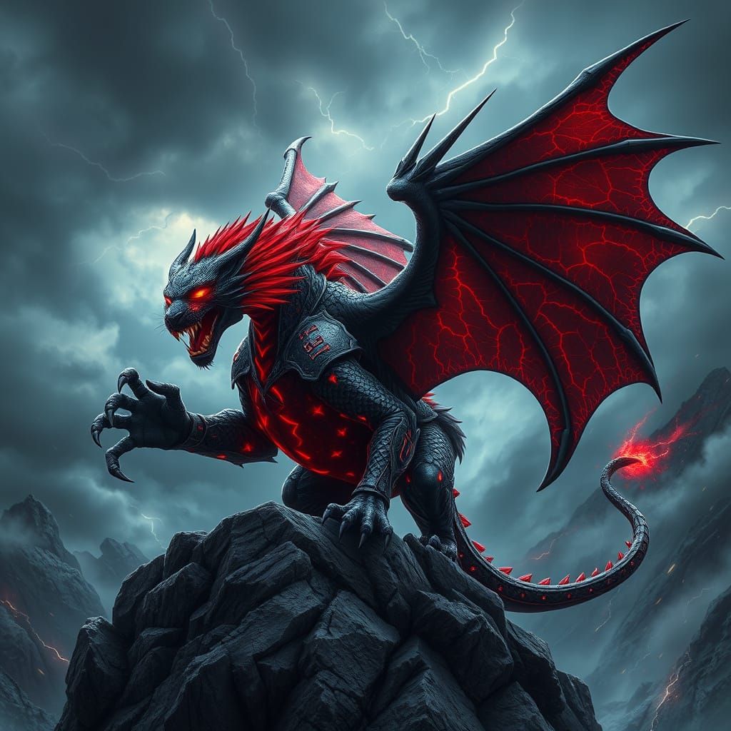 Epic Fantasy Panther-Dragon Hybrid with Obsidian Scales and ...