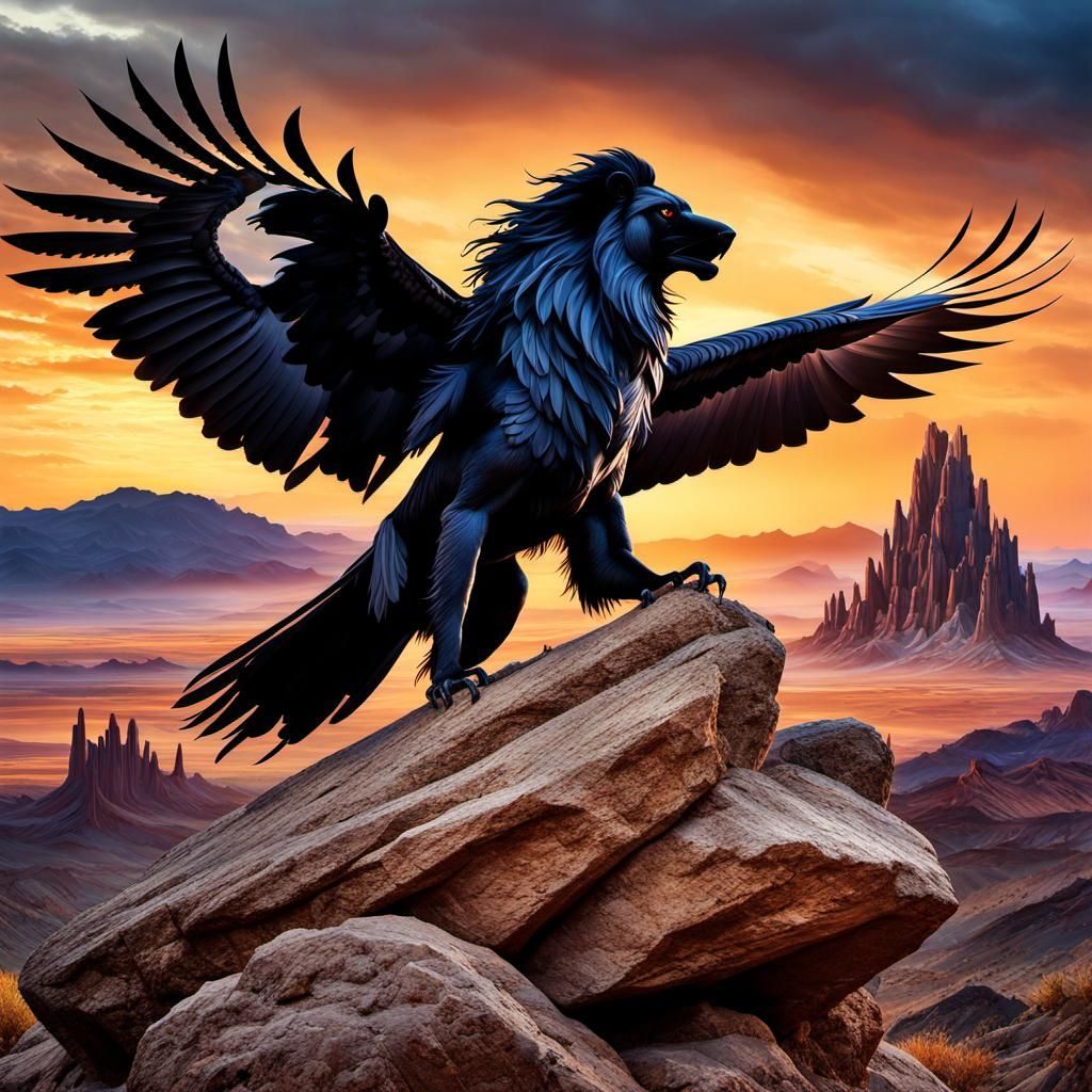 Native Chief on Crow Lion in Spiked Desert