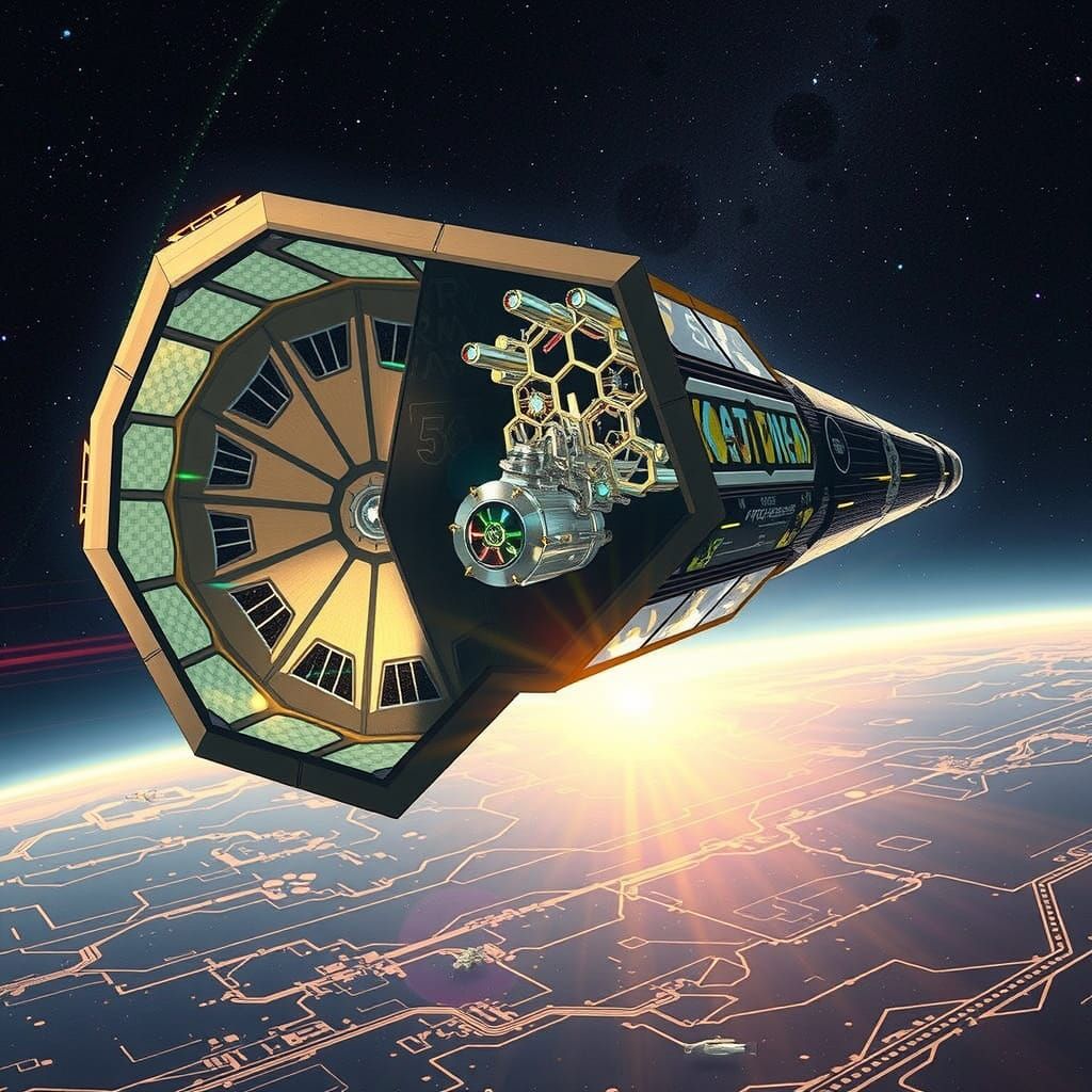 Luminous Space Highway with Futuristic Spacecraft and Light-...